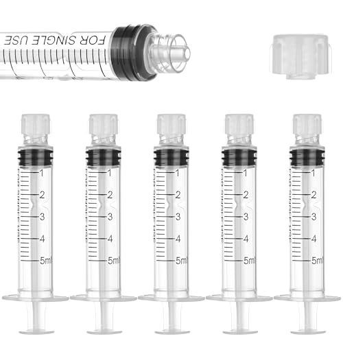 20 Pack 5ml/cc Luer Lock Syringe with Caps, Plastic Syringe without Needle for Liquid, Sterile Individually Wrapped
