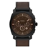 Fossil Gen 6 Hybrid Smartwatch für Herren Machine Edelstahl schwarz Lederband Dunkelbraun, FTW7068