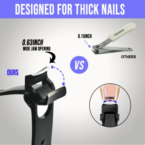 Nail Clippers for Thick Nails 15mm Wide Jaw Stainless Steel Fingernail and Toenail Clipper Set including Nail File Nail Cutter Accessories for Men and Women Black - Image 2