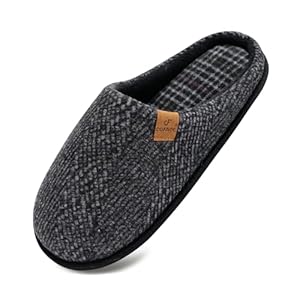 COFACE Mens Gezellige Memory Foam Scuff Slippers Uninex Casual Slip Op Warm Huis Binnen/Outdoor Schoenen Vilt Sandaal Slippers Met Boog Ondersteuning Rubber Zool maat 6.5-14, Modieus zwart, 39.5 EU
