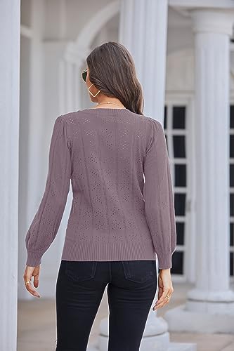 Image of GRACE KARIN Fall Sweaters for Women 2026 Puff Long Sleeve Crewneck Dressy Casual Tops Crochet Hollow Out Cute Pullover Blouse
