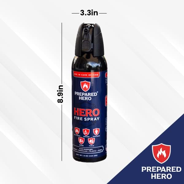 Prepared Hero Fire Spray - Mini Fire Extinguishers for House, Car, Garage - Kitchen Small Fire Extinguisher for Home, Made in USA, 100% Organic - Compact, Portable & Easy to Use, Non-Toxic - 4 Pack
