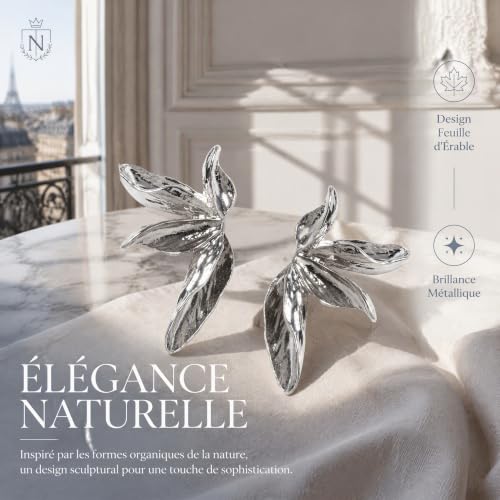 Boucles D'oreilles Femme Bekecidi Feuille D'érable Argent pour Anniversaire – vue 3