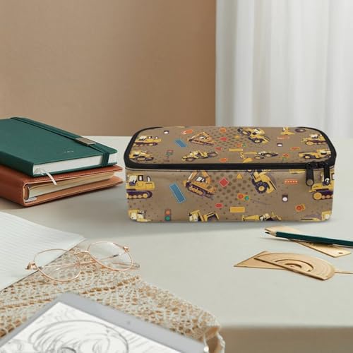 Image of Kids Pencil Case for Boys 6-8 Excavator Print Pencil Pouch Large Capacity Portable Pen Bag with Handle Strap for Back to School