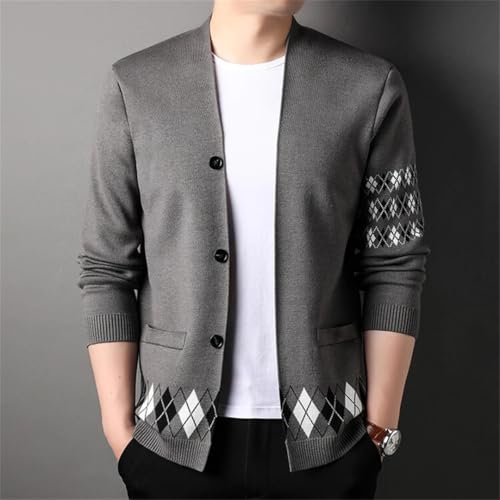 Men Sweater Knit Buttons Down Outwear for Argyle V Neck Long Sleeve Vintage Cardigan4