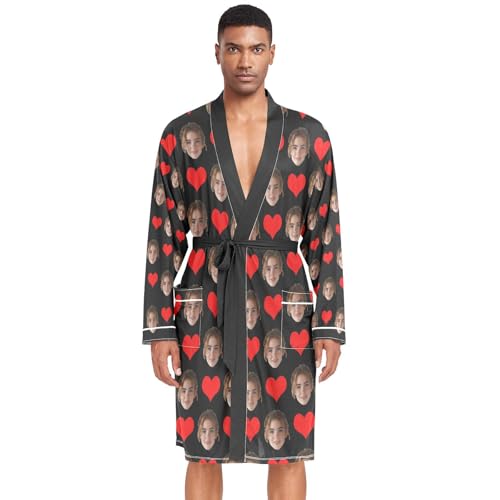 Men's Shower Bath Robes with Face Personalized Sleepwear Funny Pajamas Bathrobes Gifts for Husband Him(Face-5 Large)