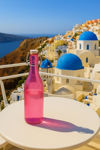 KWARE Botellas de vidrio de estilo vintage de 1 litro, ideales para uso doméstico o comercial, llenar con agua, vino, licor, aceite, cerveza, licor o cordiales (rosa)