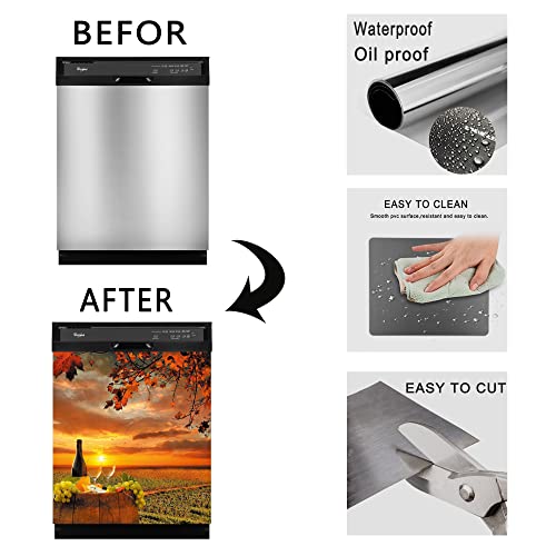 Jumu Wine Kitchen Dishwasher Cover,Country Sunset Grape Refrigerator Magnet Panel Decal,Wine Bottle Fruit Fridge Magnetic Dishwasher Decor,Home Appliance Sticker Cabinet Magnets 23Inchx 26Inch #TOP6