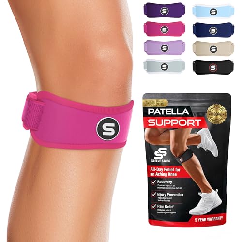 Image of SS SLEEVE STARS Patellar Tendon Support Strap Osgood Schlatter Knee Brace for Youth, Women & Men, Swedish Brand Patella Knee Strap for Arthritis & Pain, Kids Knee Brace w / 3 Lengths (Hot Pink)