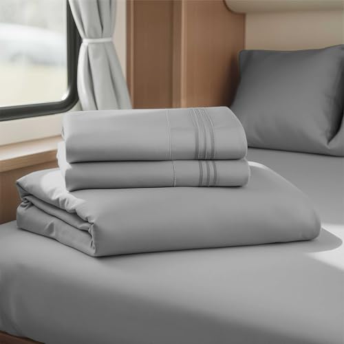 Nestl Grey Short Queen Sheets for RV, Hotel Luxury RV Queen Sheets Set, 4 Piece Fitted Bed Sheet Set and Pillowcases, Super Soft, Wrinkle-Free, and Breathable Camper Bedding