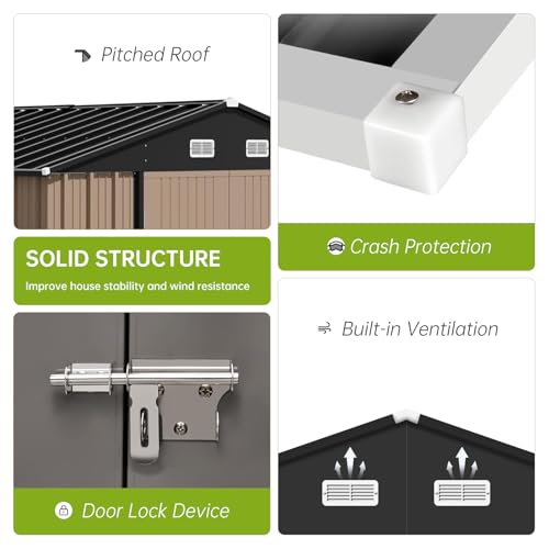 10x12 Ft Outdoor Storage Shed, Large Steel Utility Tool Shed, Garden Patio Lawn Poolside Metal Shed Outdoor Storage with Sloped Roof & Locking Door Designed to Organize Tools in Yard, Gray