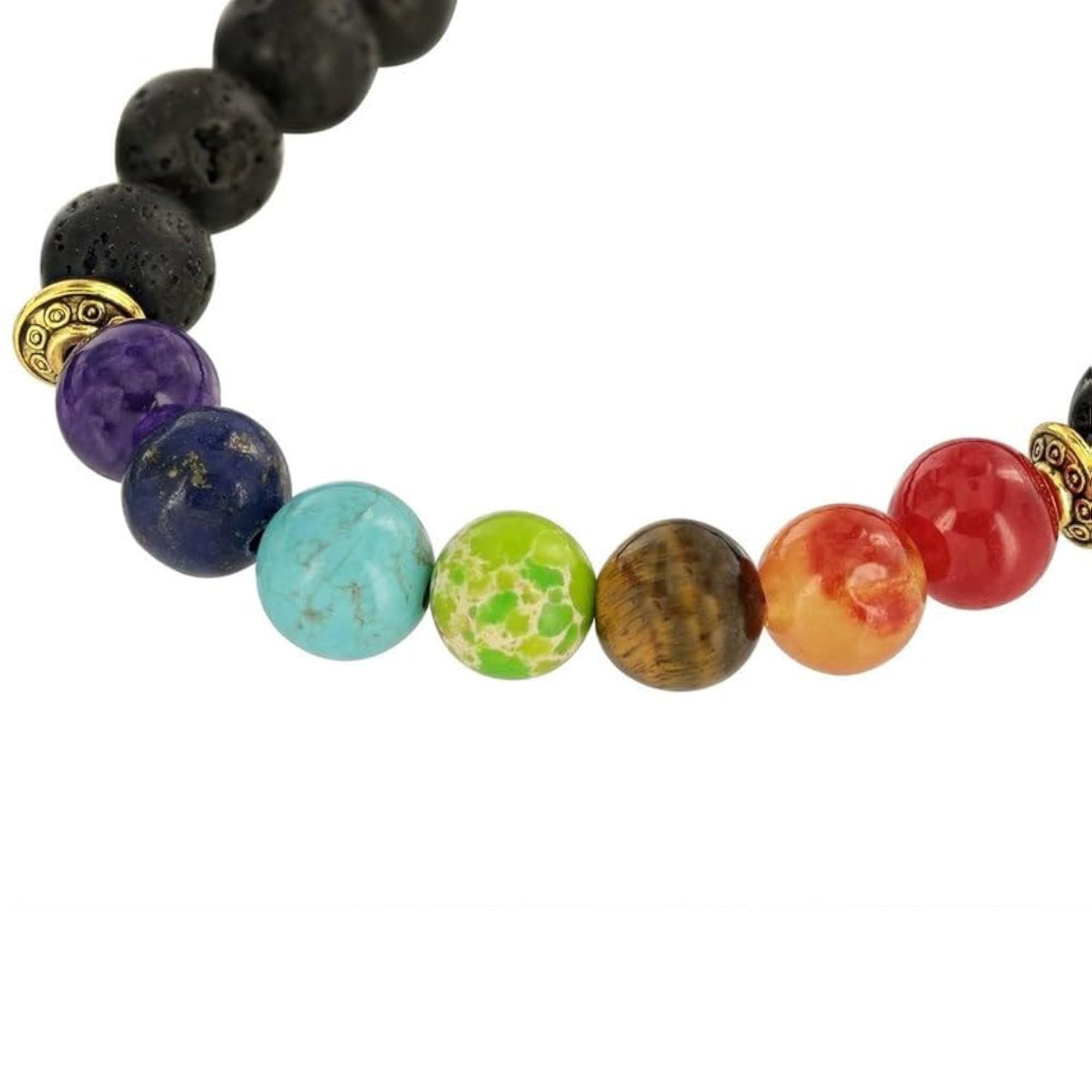 Natural 7 Chakra & Black Lava Gemstone Stretch Bracelet, Unisex