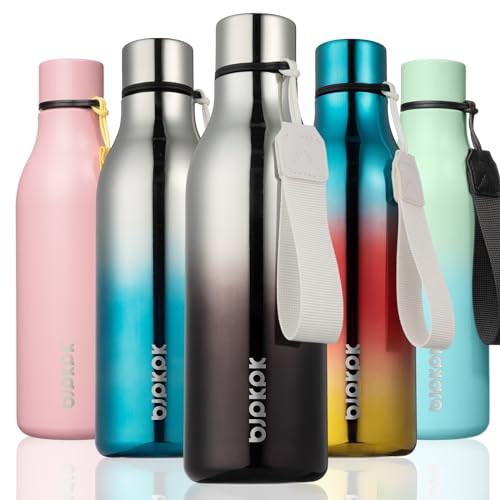 BJPKPK Insulated Water Bottles, 18 oz Stainless Steel Metal Water Bottle with Strap, BPA Free Leak Proof Thermos, Mugs, Flasks, Reusable Water Bottle for Sports & Travel, Silver Miner