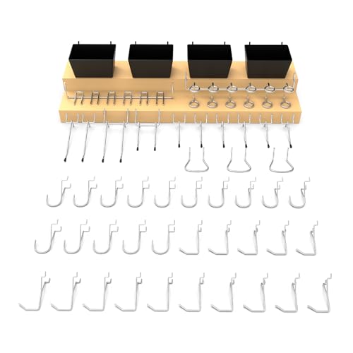 HUHOLE Pegboard Hooks Assortment 49PC, Pegboard Accessories with Pegboard Bins, Garage Tool Organizer, Fit 1/8 Inch and 1/4 Inch Peg Board (49PC)