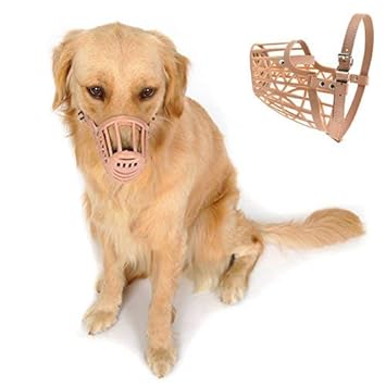 Forever99 Pet Shop Pet Adjustable Muzzle Cum Mouth Cover Basket Cage Collar for Dog (X-Small)(Cream)