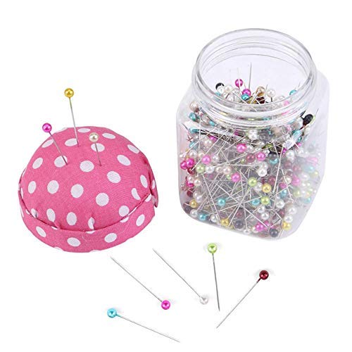 500Pcs Pearl Needles Quilting Pins Packed in Pink Fabric Covered Pin Cushion Bottle Wedding Decorating Tool Sewing Crafts