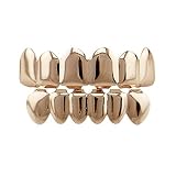 24K Gold Plated Hip Hop Teeth Grillz Punk Custom Fit Teeth Grillz Caps Top & Bottom Grill Set Removable Hip Hop Mouth Grills For Women Men Gift Halloween Party Photo Fancy Dress Accessories Rose Gold
