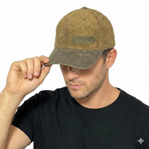 Image of NEON ROCK Premium Brown Corduroy Fabric Cap for Unique Grey Color Visor and Long Lasting Durable Adjustable Metal Buckle Closure