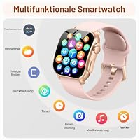 Smartwatch Damen Herren, 2.01" HD AMOLED Curved Smartwatch mit Bluetooth-Anrufe, Fitnessuhr mit Pulsmesser Schlafmonitor Schrittzähler, IP68 Wasserdicht, Lange Akkuleistung, Uhr für iOS Android Rosa – Ansicht 7