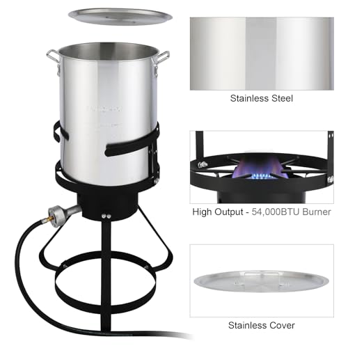 30 Qt Turkey Fryer with Basket & 10QT Fish Fryer Kit, Aluminum Fish & Seafood Boiler Steamer with 54,000 BTU Propane Gas Burner Stand Marinade Injector Thermometer Hose,Turkey Rack & Rack Lifter - Thumbnail 3