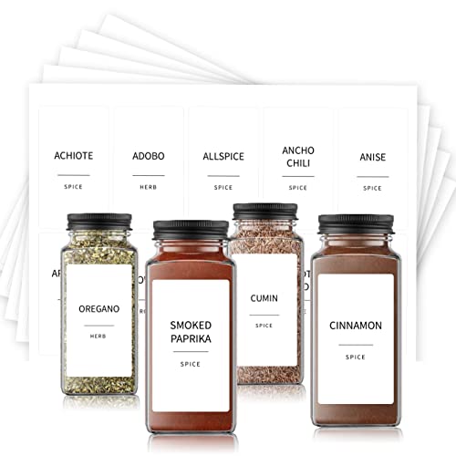 v2croft Gewürzdosen-Etiketten, 140 minimalistisch, vor, weißer Aufkleber, schwarzer Text, Bauernhaus,wasserdichte Etikettenorganisation für Glasflaschen, Behälter, Kräutergewürze, Küchenvorratskammer Cover
