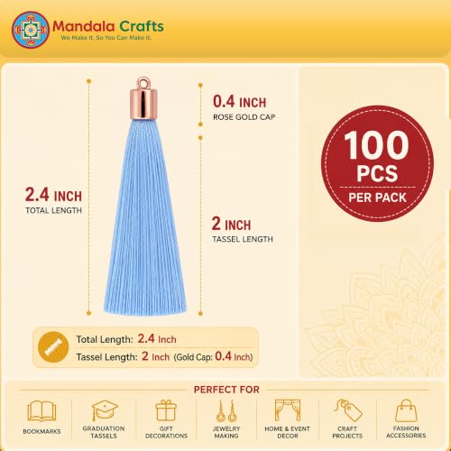 Image of Mandala Crafts Rose Gold Tone Cap Light Blue Bookmark Tassels with Loops