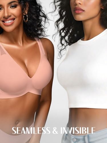 Cuteio Deep V Jelly Bras for Women Seamless Wireless No Underwire Bralette with Support, Comfy Lightly Padded T-Shirt Bra PartialUpdate — view 5