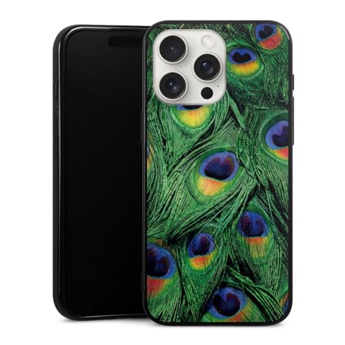Coque en silicone compatible avec Apple iPhone 15 Pro Max DeinDesign souple paon jungle vert