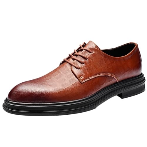 Mens Lace up British Leather Dress Shoes Business Casual Oxford Shoes Formal Office Autumn Spring Men Shoes(Brown,7.5)3