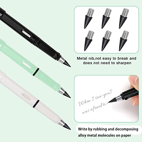 Hoedia 3pcs Everlasting Pencil Unlimited Inkless Pencil,Reusable Everlasting Pen with Eraser with 6pcs Nibs,Erasable Infinite Pens for Student Artist Writing Drawing
