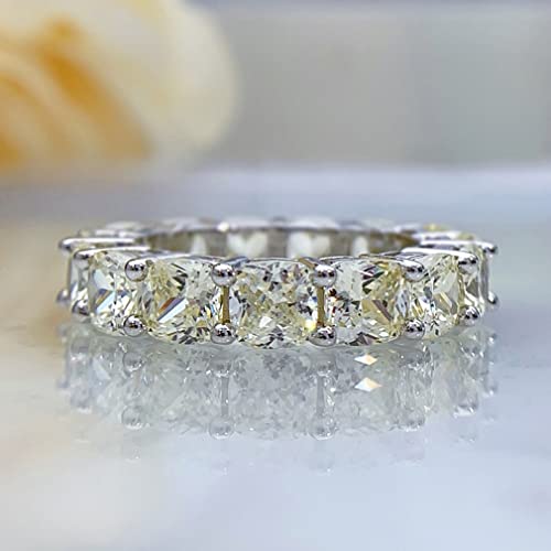 LSLYTQ 925 Light Yellow Carbon Dimaond Rings For Women Sparkling Wedding Jewelry