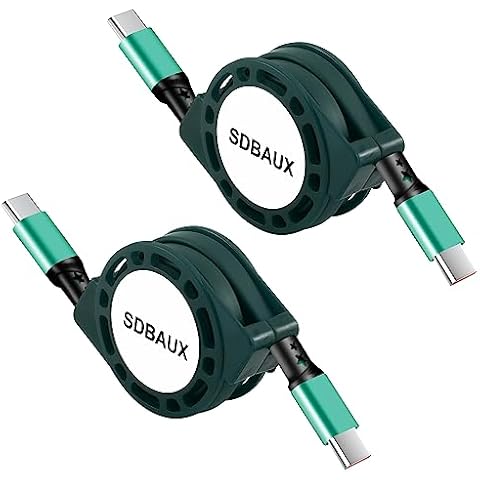 USB C to USB C Retractable Charging Cable,60W Type C to USB C Charger Cord for iPhone 16 15 Pro Max/iPad Air Mini 6 MacBook 2020/2021,Galaxy S23/S22/S21 Ultra Pixel Switch LG-2Pack Cover