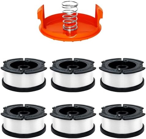 FrauSonne Weed Eater String Compatible with Black+Decker, 30ft 0.065" (AF-100) Autofeed String Trimmer Line Replacement Spool for Black+Decker Trimmer Line, 6 Spools & 1 Cap