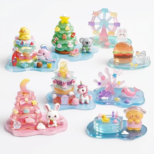 Crystal Stacked 3D Building Stickers, 8 Sets DIY Puffy Resin Decorative Stickers for Kids, Layered Kawaii Miniature Scene Craft Kit for Desktop Ornaments and Creative DIY Art Projects, 8 Themes