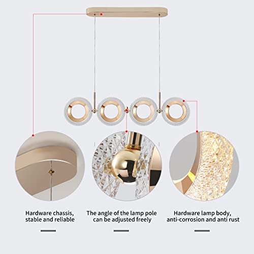 Ganeed Dimmable Modern Chandelier,60W Led 4 Rings Linear Pendant Light Adjustable Height Chandelier Light Fixture For Dining Table Kichen Island Living Room Bar Caffee Restaurant(3000-6500K) #TOP7