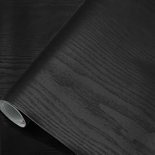 seonta Black Contact Paper 16"x118" Wood Peel and Stick Wallpaper Waterproof Removable Self Adhesive Wall Paper Sticker Cover Wood Vinyl Wrap for Countertop Desk Table Cabinets