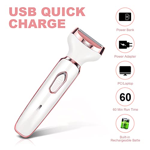 ACWOO Afeitadora Eléctrica para Mujer, 4 in 1 USB Recargable Eléctrico Depiladora sin Dolor, Recortadora Femenina Electrica Impermeable, Rasuradora Mujer para Cara, Nariz, Axilas, Piernas, Bikini