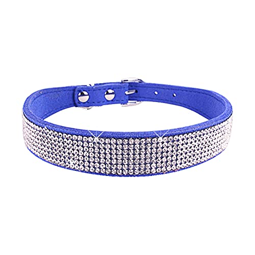 Dog Collar Suede Fiber Crystal Dog Collar Comfortable Glitter Rhinestone Dog Collars Zinc Alloy Buckle For Small Dogs Cats 1Pcs Deep Blue Xxs — image 1