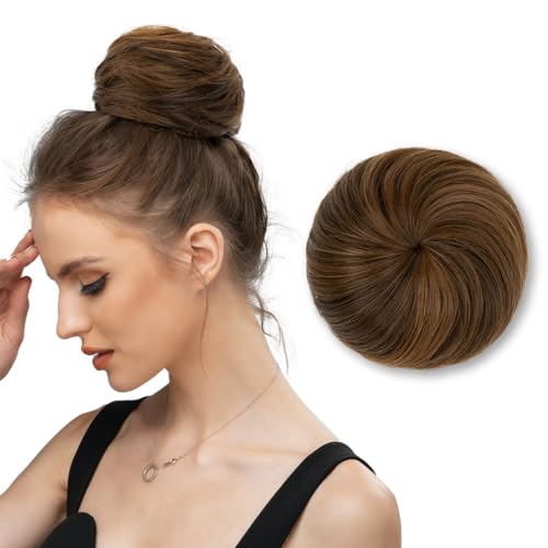 SARLA Hair Bun Extension Synthetic Drawstring Updo Fake Ballet Bun for Women Lady Donut Chignon Chocolate