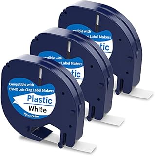 3 X 91201 Plastic Label Tape Compatible with Dymo Letratag Tape for Dymo Letra Tag LT-100H 100T QX50 Label Maker, 12mm x 4m Black on White
