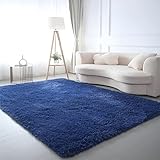 CAIYUECS Shag Area Rug,Indoor Ultra Soft Fluffy Plush Rugs for Bedroom Living Room, Non-Skid Modern Nursery Faux Fur Rugs for Kids Room Home Decor (4x6 Feet, Navy Blue)