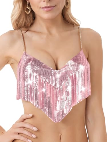Soutien-gorge à paillettes et franges pour femme style dos nu de fête