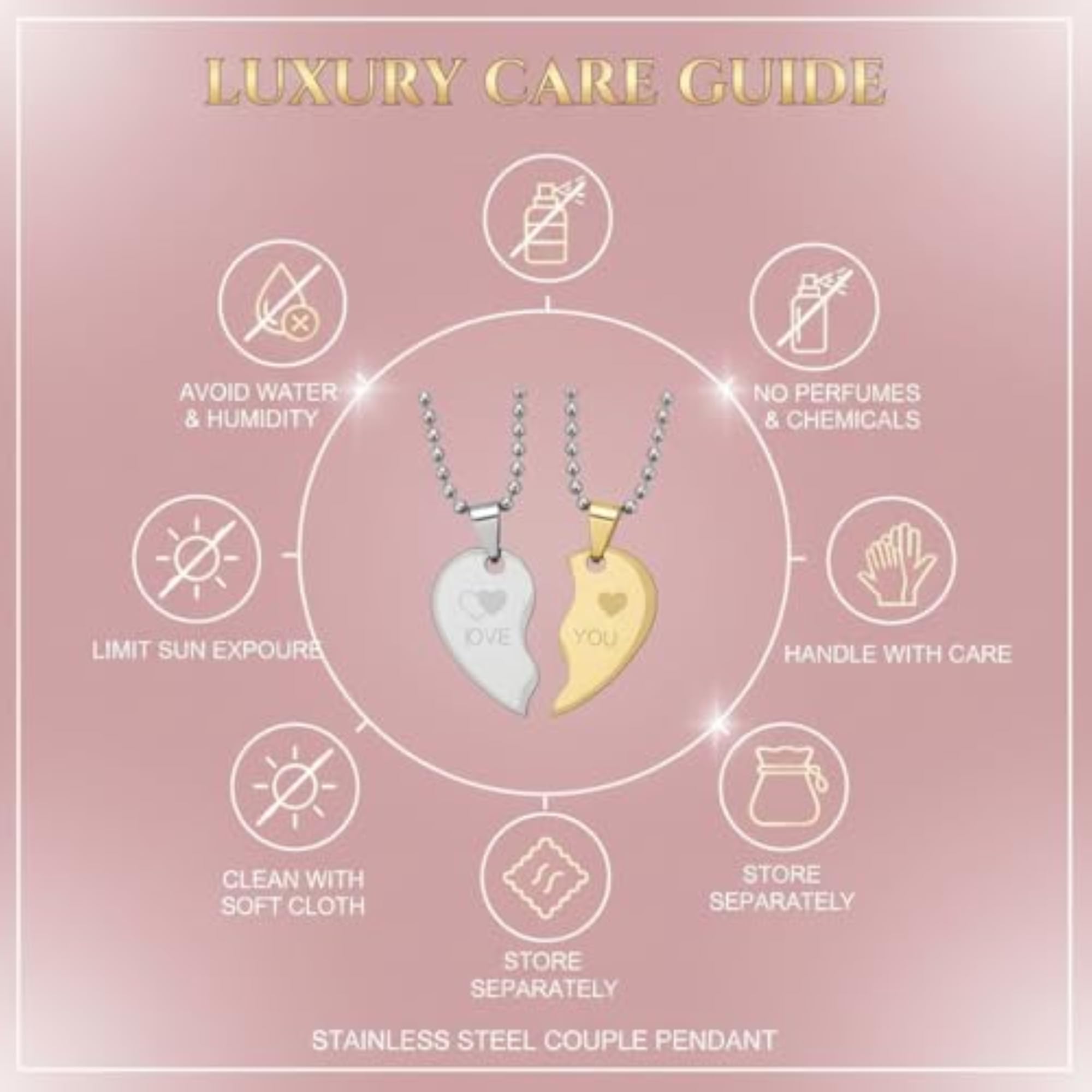 Couple Heart Pendant Necklace Set, Split Heart Engraved