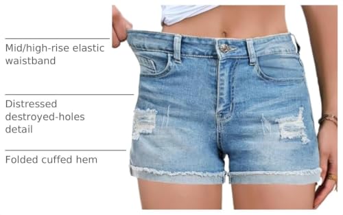 FEKOAFE Women's Denim Shorts Women's Causal High Waisted Stretchy Rolled Up Jean Hot Shorts Light Blue Medium by FEKOAFE - Used condition - US$25.79