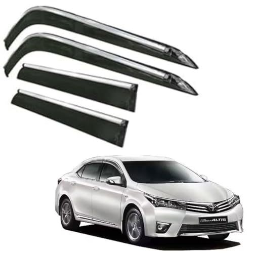 Image of CAR SAAZ Side Door Visors for Altis Type 3(2014-2020)(Set of 4Pcs)|Smoke Finish, Chrome Lined Rain Guards, Polycarbonate