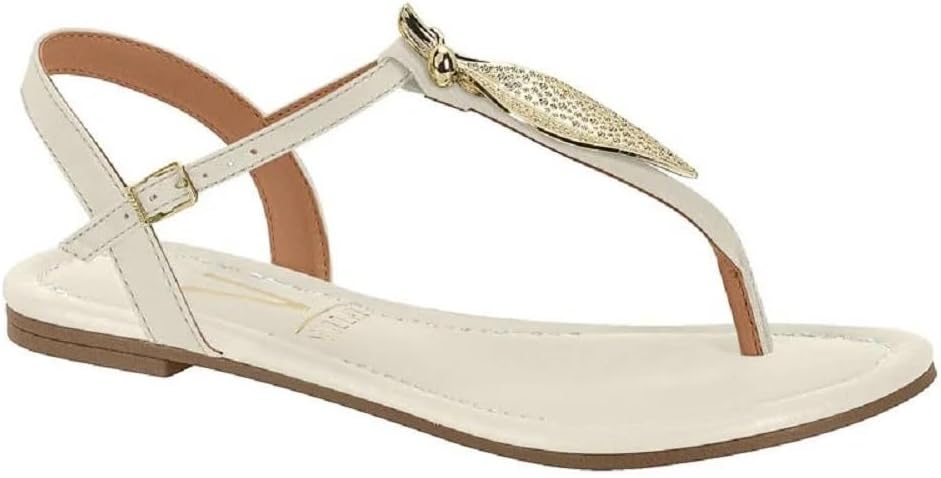 Sandália Rasteira Feminina Vizzano – Detalhe Folha em Pelica, Confortável, Macia e para o Dia a Dia