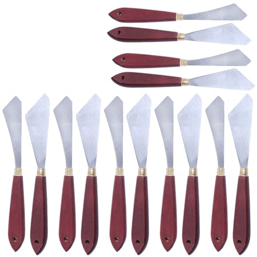 Zymoplas Painting Mixing Scraper Stainless Steel Spreading Palette Slicer Reliable Smudging Special-Shaped Art Spatula Drawing Accessory, 14pcs