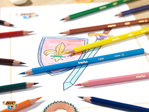 Crayons de couleur BIC Kids Evolution ECOlutions, pot de 60 crayons assortis pour l'école
