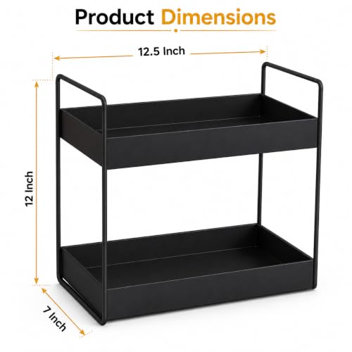 Image of Homeor 2-Tier Metal Countertop Organizer | Heavy Duty Standing Rack for Kitchen Spice Storage & Bathroom Vanity | Multi-Purpose Shelf For Kitchen, Cosmetic & Toiletry Display Shelf, Black