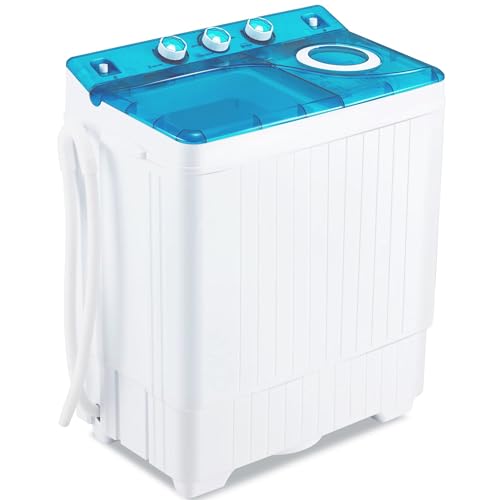 Portable Washing machine 26Lbs Capacity Mini Washer and Dryer Combo Compact Twin Tub Laundry Washer(18Lbs) & Spinner(8Lbs) with Built-in Gravity Drain,Low Noise for Apartment,Dorms,RV Camping, BLUE